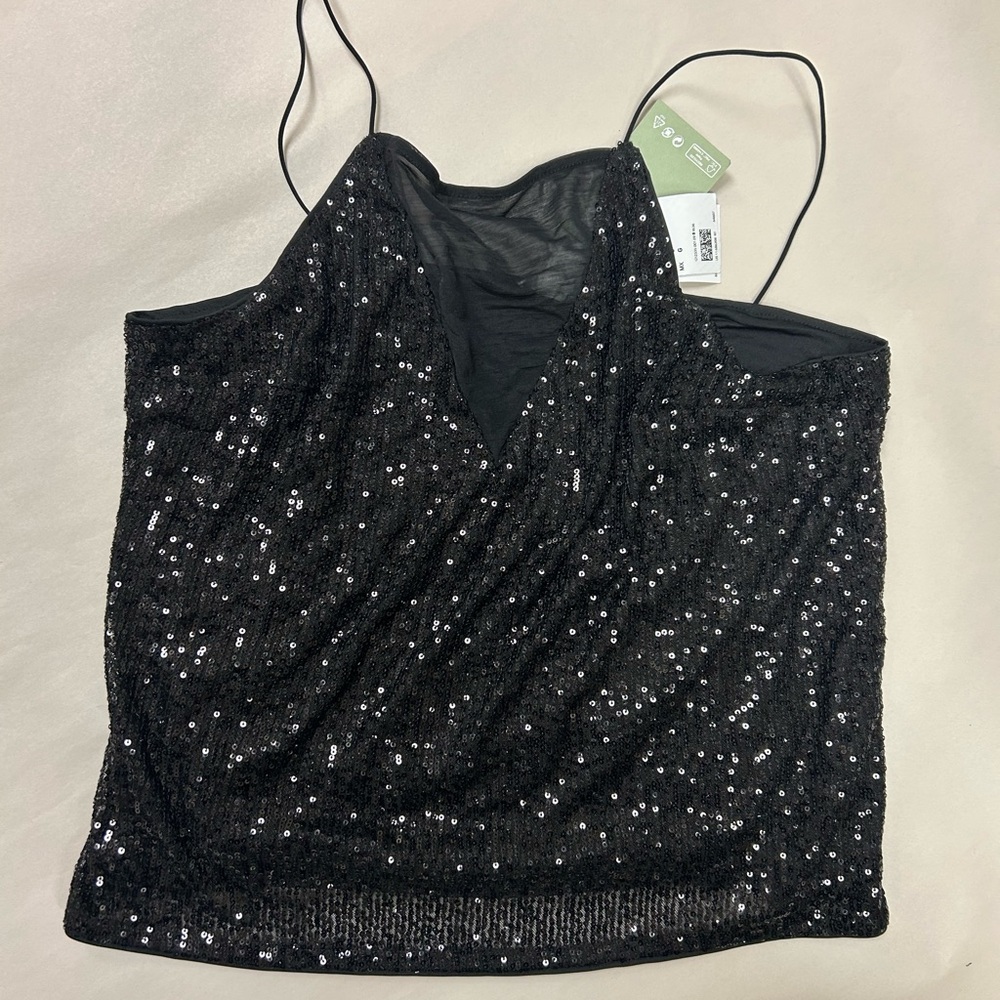NWT- H&M Black Sequin Camisole Top
